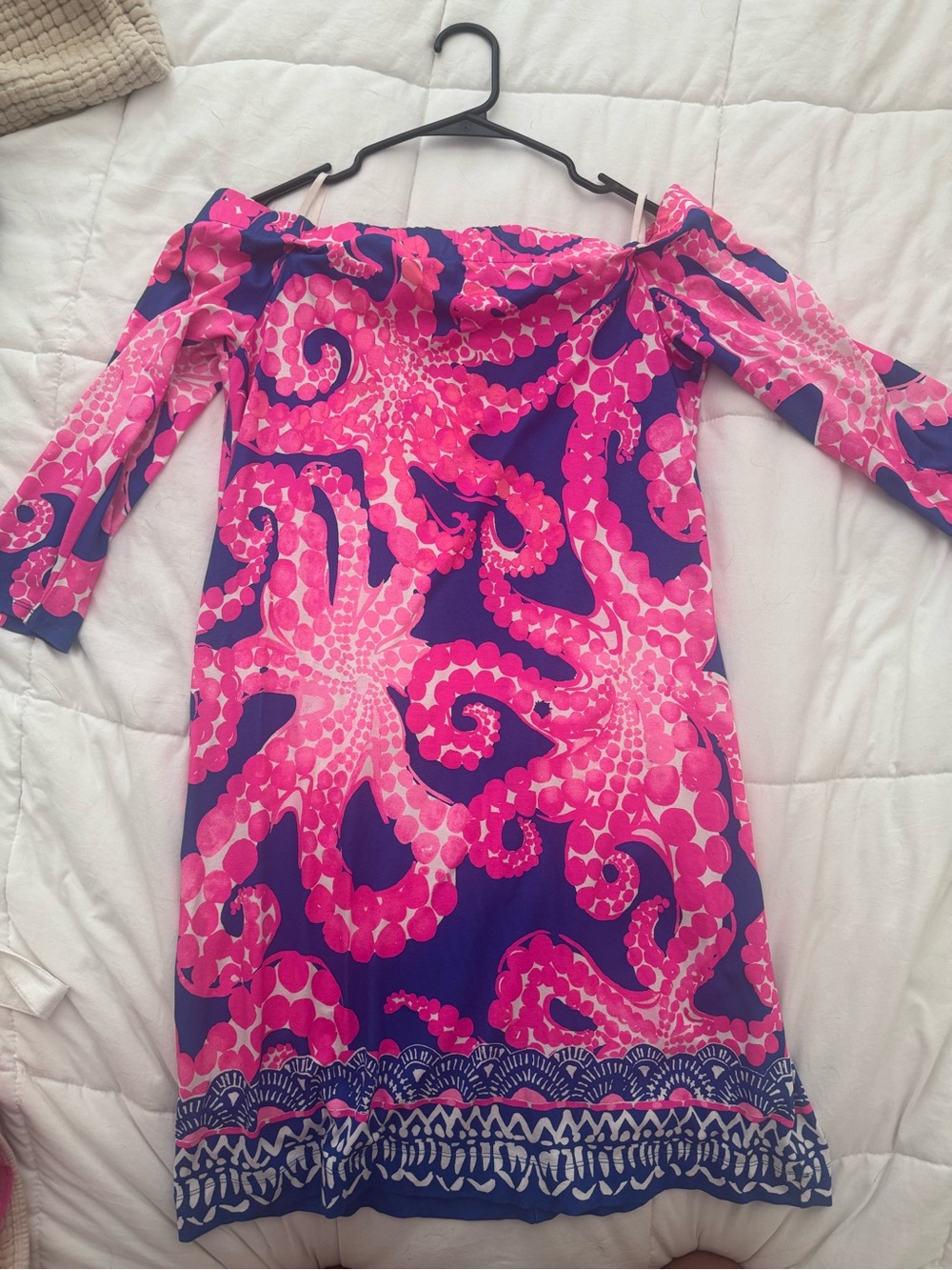 Lilly Pulitzer Pink & Navy Off-Shoulder Printed Dress